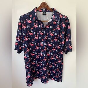 Golf Gods Australia Shirt Men’s 2XL Golf Polo Short Sleeve Blue Flamingos